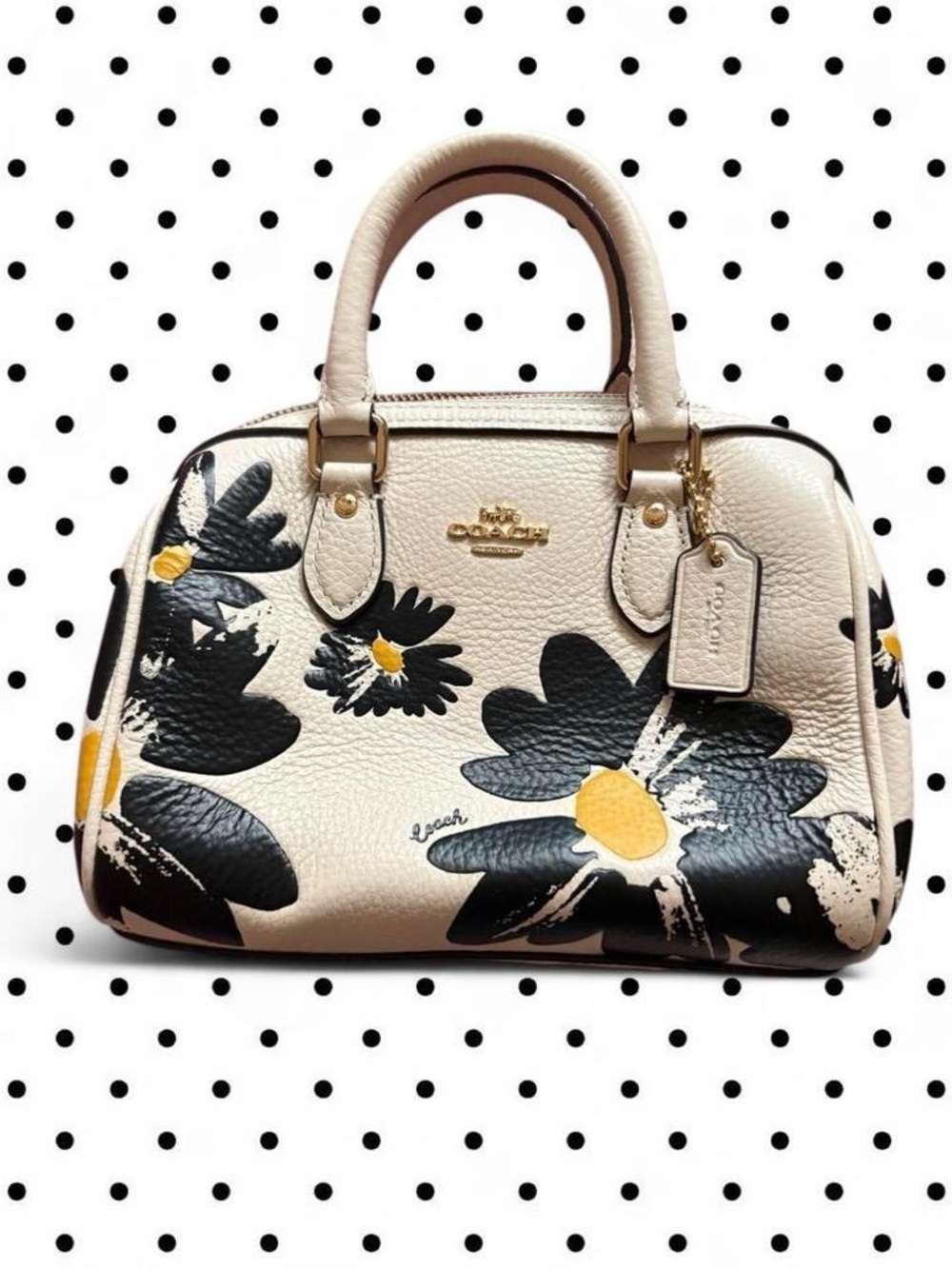 Coach Cream Floral Dome Satchel with Black and Yellow Blooms
